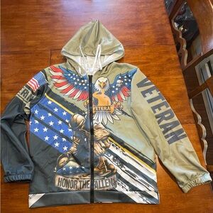 Veteran Honor The Fallen Graphic Full Zip Hoodie - Olive & Black with Stars